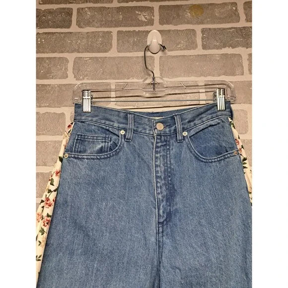 CLANE Womens Denim Floral Wide Leg High Waist Pants Bohemian Size 25 - Picture 5 of 12
